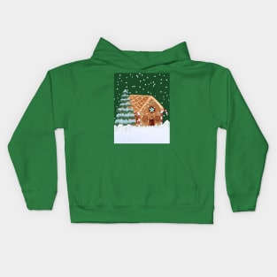 Christmas gingerbread house snowing Kids Hoodie